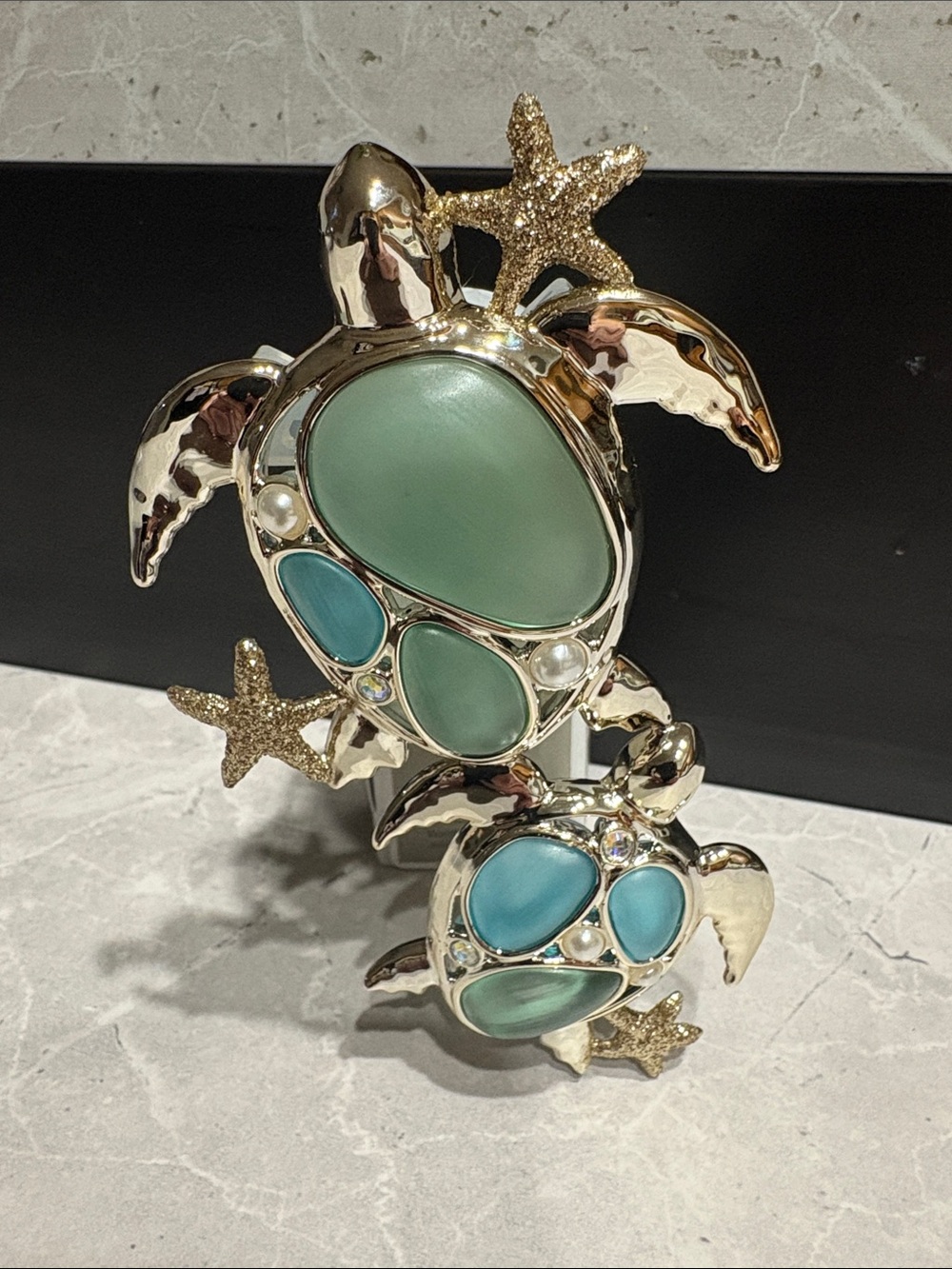 White Barn Gold-Tone Sea Turtle Figurines with Seafoam and Aqua Accents